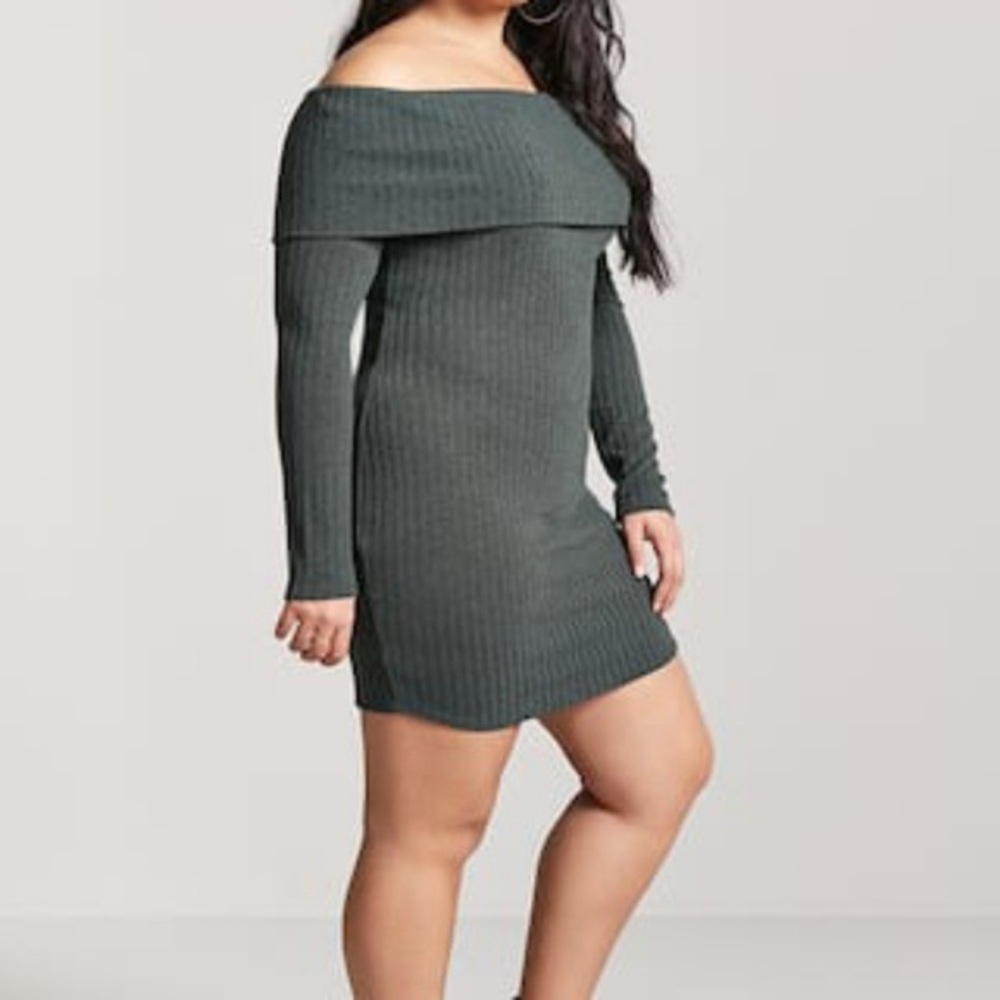 Forever 21 Plus Green Off Shoulder Knit Dress